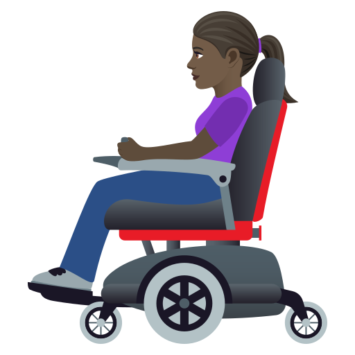 Woman In Motorized Wheelchair: Dark Skin Tone on JoyPixels
