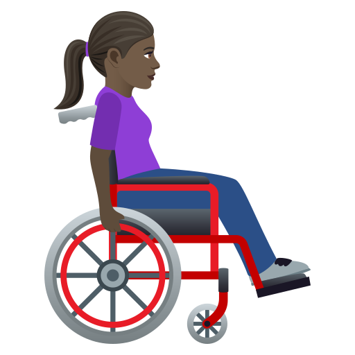 Woman In Manual Wheelchair Facing Right: Dark Skin Tone on JoyPixels