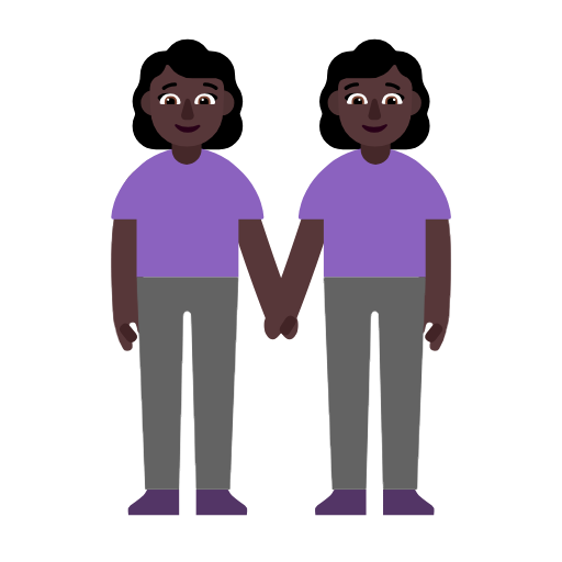 Two Women Holding Hands: Dark Skin Tone on Microsoft Fluent