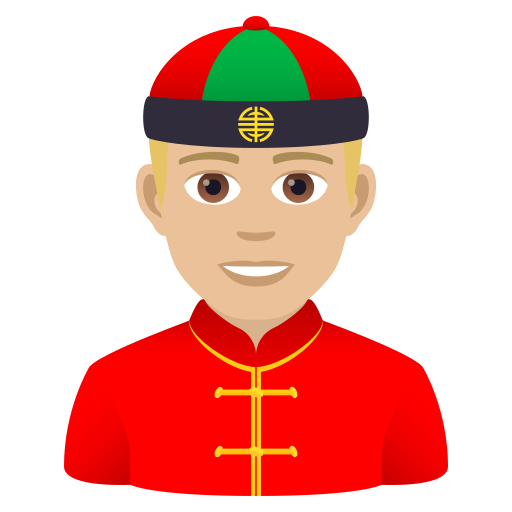 Man With Gua Pi Mao: Medium-Light Skin Tone on JoyPixels