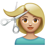 Woman Getting Haircut: Medium-Light Skin Tone on WhatsApp