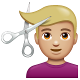 Man Getting Haircut: Medium-Light Skin Tone on WhatsApp