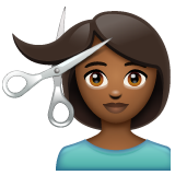 Woman Getting Haircut: Medium-Dark Skin Tone on WhatsApp