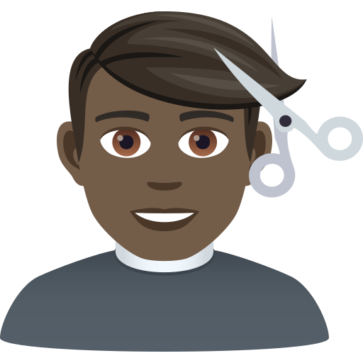 Man Getting Haircut: Dark Skin Tone on JoyPixels