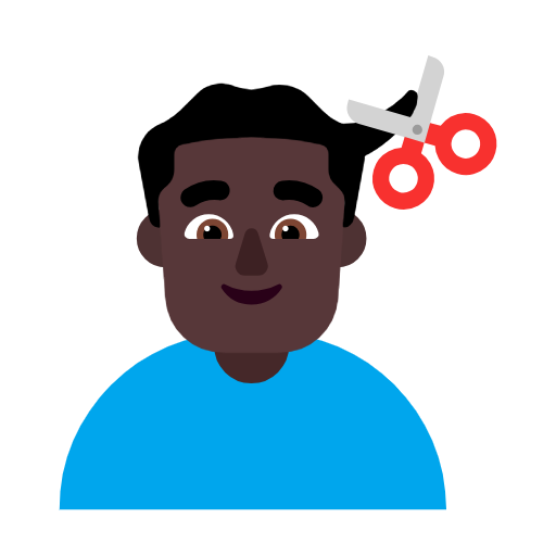 Man Getting Haircut: Dark Skin Tone on Microsoft Fluent