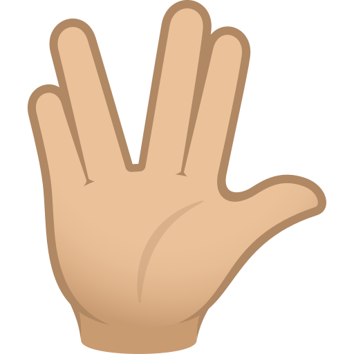 Raised Hand With Part Between Middle And Ring Fingers: Medium-Light Skin Tone on JoyPixels