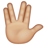 Raised Hand With Part Between Middle And Ring Fingers: Medium-Light Skin Tone on WhatsApp