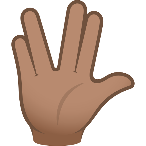 Raised Hand With Part Between Middle And Ring Fingers: Medium Skin Tone on JoyPixels