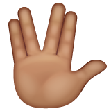 Raised Hand With Part Between Middle And Ring Fingers: Medium Skin Tone on WhatsApp