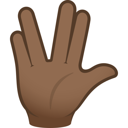 Raised Hand With Part Between Middle And Ring Fingers: Medium-Dark Skin Tone on JoyPixels