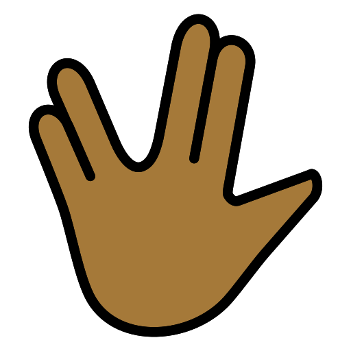 Raised Hand With Part Between Middle And Ring Fingers: Medium-Dark Skin Tone on OpenMoji