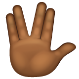 Raised Hand With Part Between Middle And Ring Fingers: Medium-Dark Skin Tone on WhatsApp