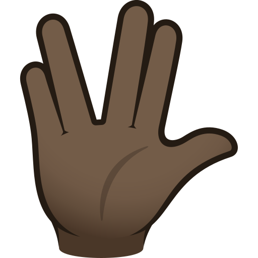 Raised Hand With Part Between Middle And Ring Fingers: Dark Skin Tone on JoyPixels
