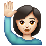 Woman Raising Hand: Light Skin Tone on WhatsApp
