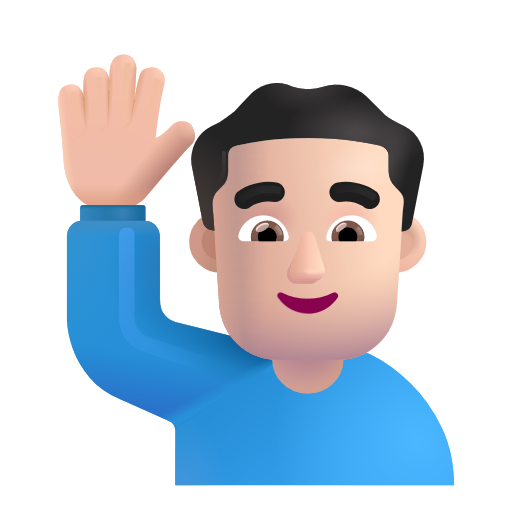 Man Raising Hand: Light Skin Tone on Microsoft 3D