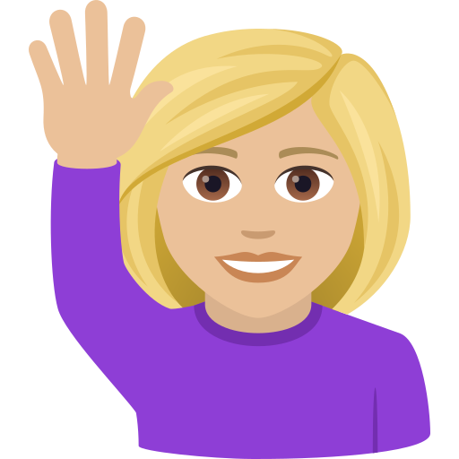 Woman Raising Hand: Medium-Light Skin Tone on JoyPixels