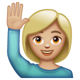 Woman Raising Hand: Medium-Light Skin Tone on WhatsApp