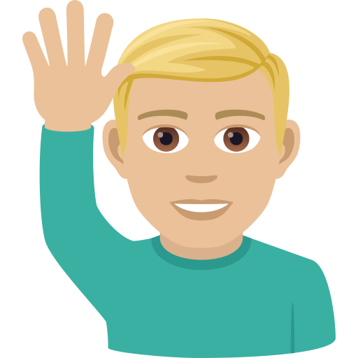 Man Raising Hand: Medium-Light Skin Tone on JoyPixels