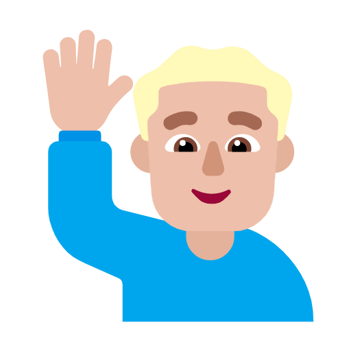 Man Raising Hand: Medium-Light Skin Tone on Microsoft Fluent