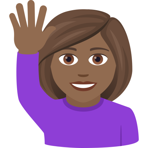 Woman Raising Hand: Medium-Dark Skin Tone on JoyPixels