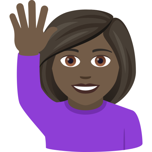 Woman Raising Hand: Dark Skin Tone on JoyPixels