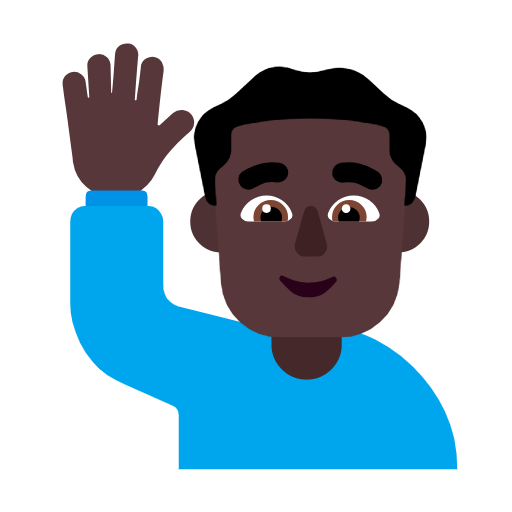 Man Raising Hand: Dark Skin Tone on Microsoft Fluent