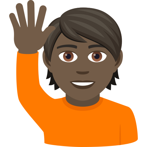 Happy Person Raising One Hand: Dark Skin Tone on JoyPixels