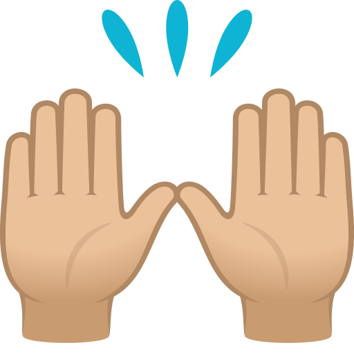 Person Raising Both Hands In Celebration: Medium-Light Skin Tone on JoyPixels