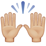 Person Raising Both Hands In Celebration: Medium-Light Skin Tone on WhatsApp