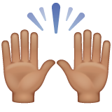 Person Raising Both Hands In Celebration: Medium Skin Tone on WhatsApp