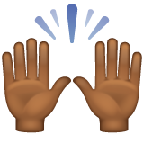 Person Raising Both Hands In Celebration: Medium-Dark Skin Tone on WhatsApp