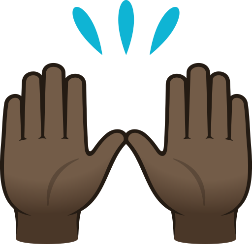 Person Raising Both Hands In Celebration: Dark Skin Tone on JoyPixels