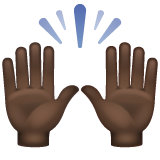 Person Raising Both Hands In Celebration: Dark Skin Tone on WhatsApp
