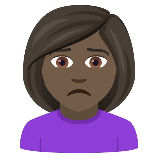 Woman Frowning: Dark Skin Tone on JoyPixels