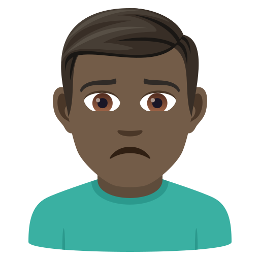 Man Frowning: Dark Skin Tone on JoyPixels