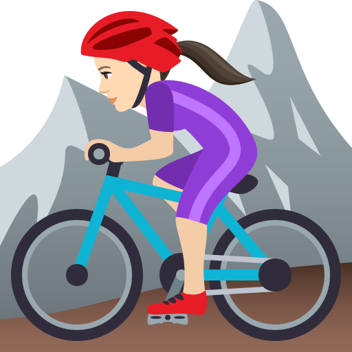 Woman Mountain Biking: Light Skin Tone on JoyPixels