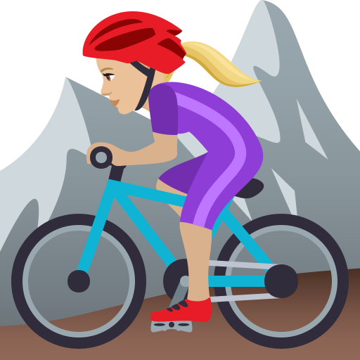 Woman Mountain Biking: Medium-Light Skin Tone on JoyPixels