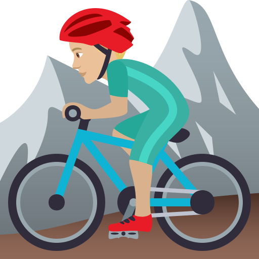 Man Mountain Biking: Medium-Light Skin Tone on JoyPixels