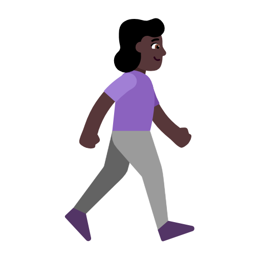 Woman Walking Facing Right: Dark Skin Tone on Microsoft Fluent
