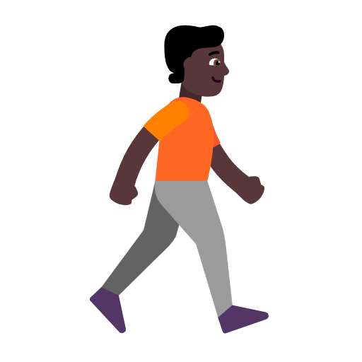 Person Walking Facing Right: Dark Skin Tone on Microsoft Fluent