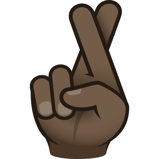 Hand With Index And Middle Fingers Crossed: Dark Skin Tone on JoyPixels