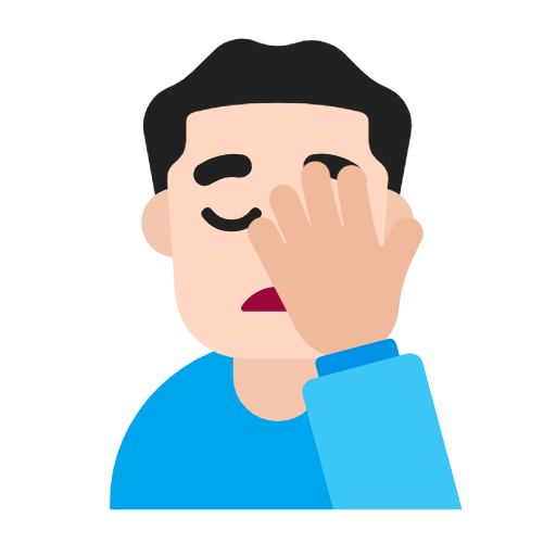Man Facepalming: Light Skin Tone on Microsoft Fluent