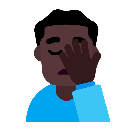 Man Facepalming: Dark Skin Tone on Microsoft Fluent