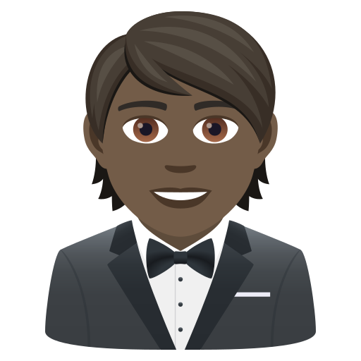 Man In Tuxedo: Dark Skin Tone on JoyPixels