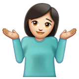 Woman Shrugging: Light Skin Tone on WhatsApp