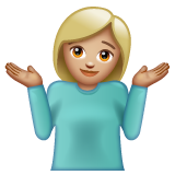Woman Shrugging: Medium-Light Skin Tone on WhatsApp