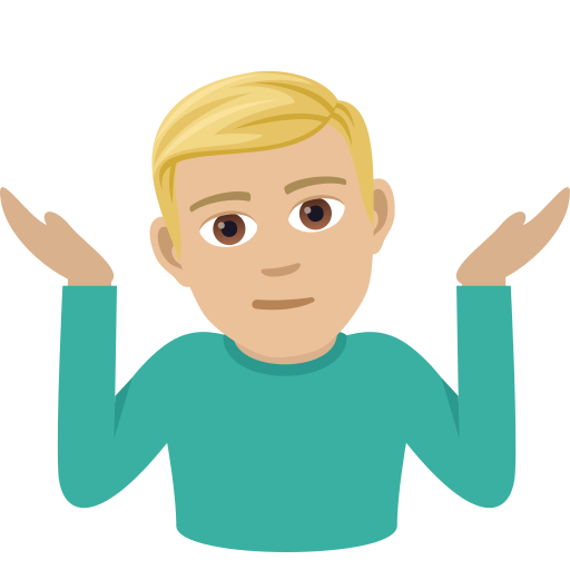 Man Shrugging: Medium-Light Skin Tone on JoyPixels