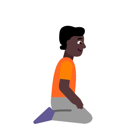 Person Kneeling Facing Right: Dark Skin Tone on Microsoft Fluent
