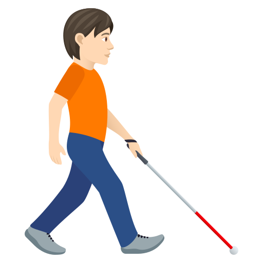 Person With White Cane Facing Right: Light Skin Tone on JoyPixels