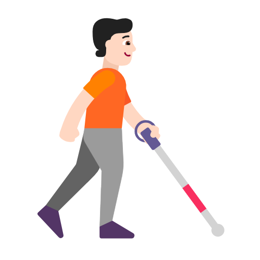 Person With White Cane Facing Right: Light Skin Tone on Microsoft Fluent